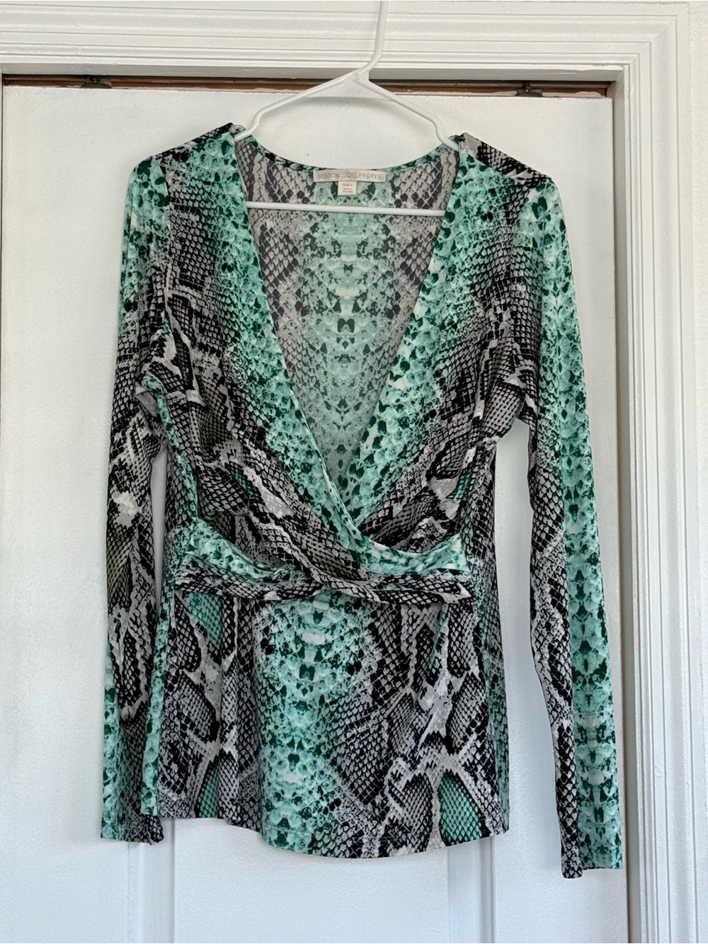 Boston Proper Mint and Black Printed Top